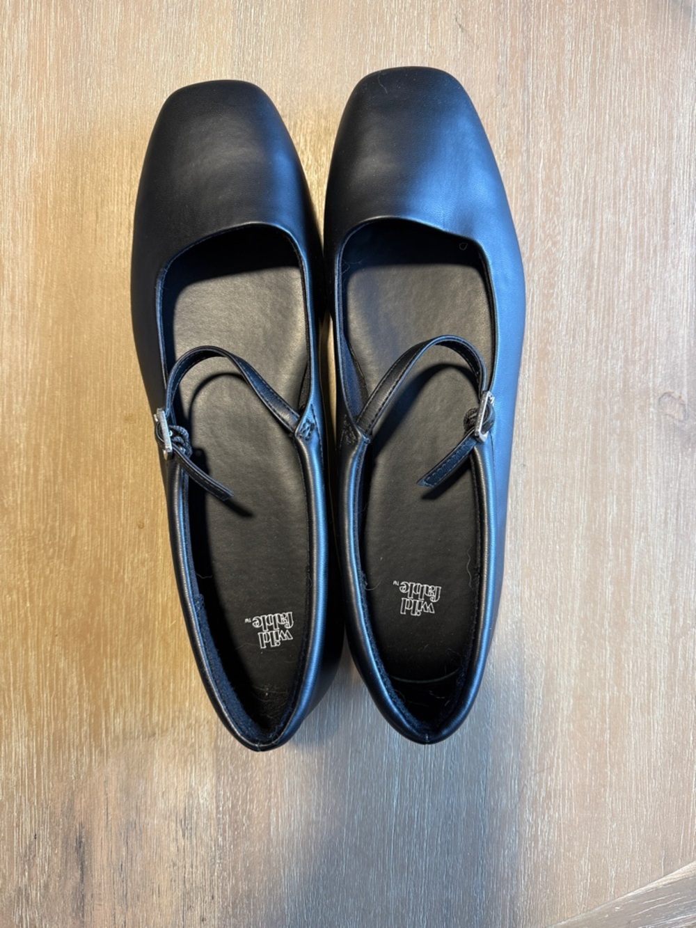 wild fable Black Square-Toe Mary Jane Flats with Buckle Strap